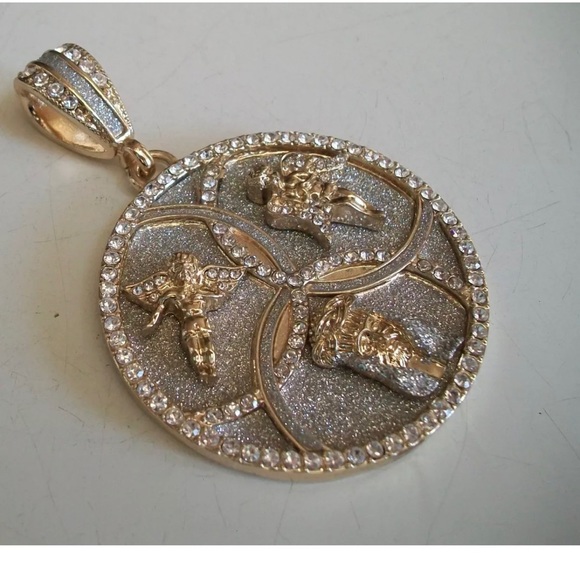 MEN GOLD/SILVER FINISH GLITTER/STONE JESUS,ANGELS FASHION CHARM - Picture 1 of 3